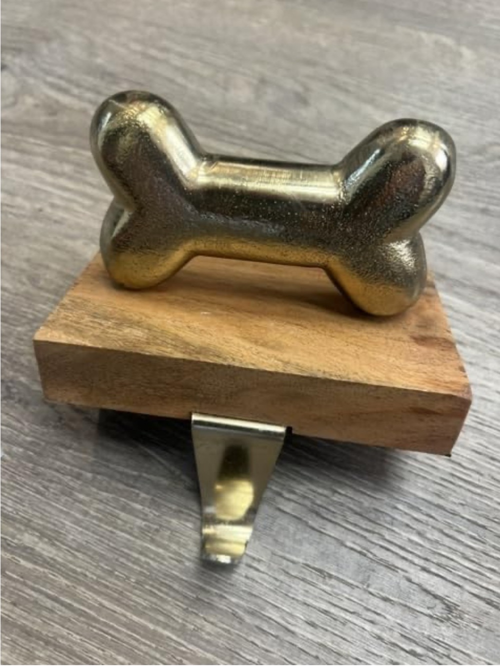 Gold Dog Bone Wall Hook on Wood